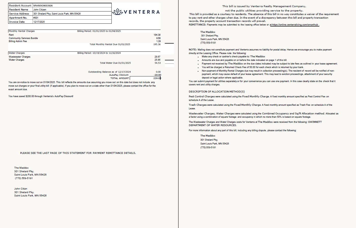  Minol USA business utility bill 